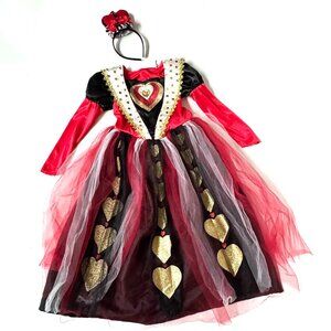 Queen of Hearts Girl S 4-6 Costume Halloween Alice in Wonderland Kids Dress Gold